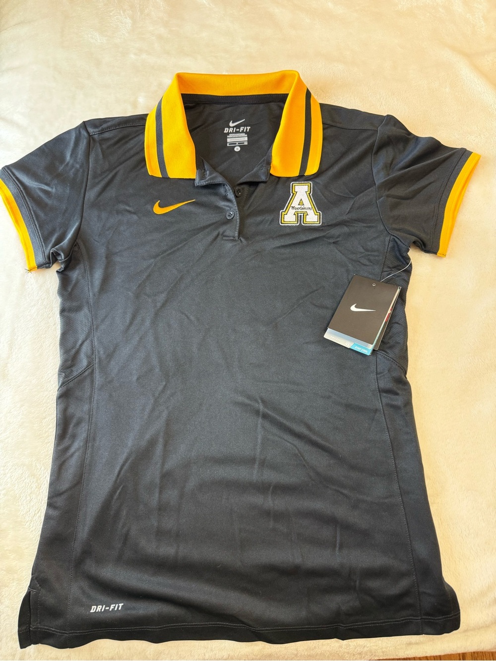 Appalachian State Nike Fitted Black & Gold Short Sleeve Dri-FIT Polo Crest